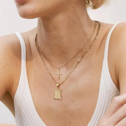 2pc Initial & Cross Necklace Set