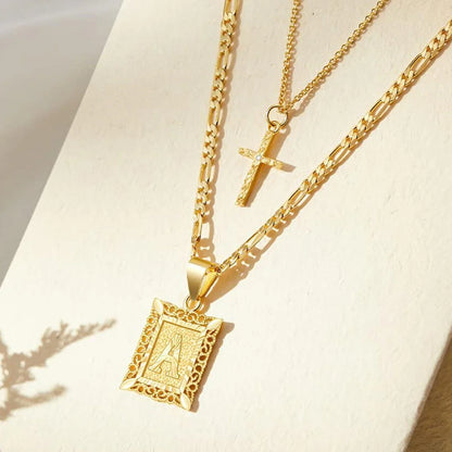 2pc Initial & Cross Necklace Set