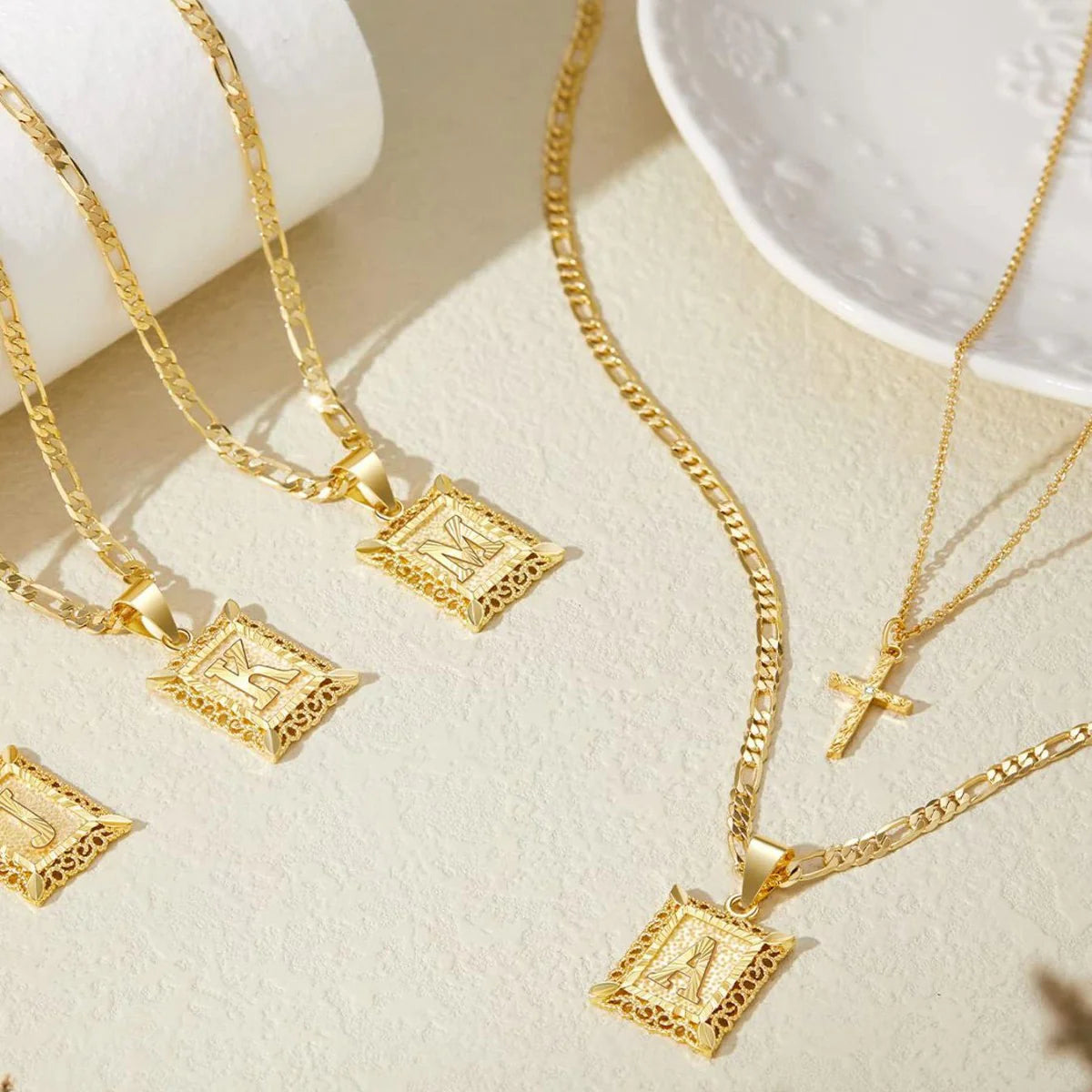 2pc Initial & Cross Necklace Set