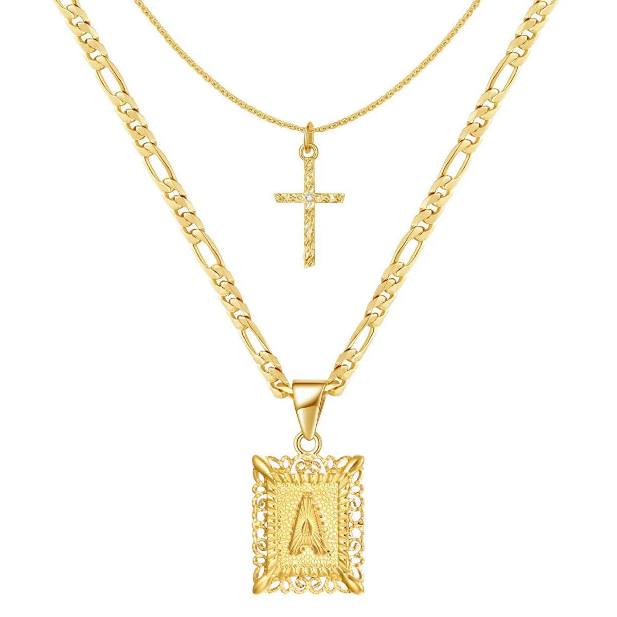 2pc Initial & Cross Necklace Set