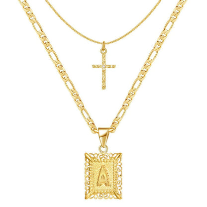 2pc Initial & Cross Necklace Set